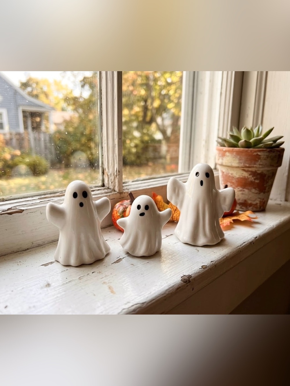 White Ceramic Ghost Figurines Set - Home Accents